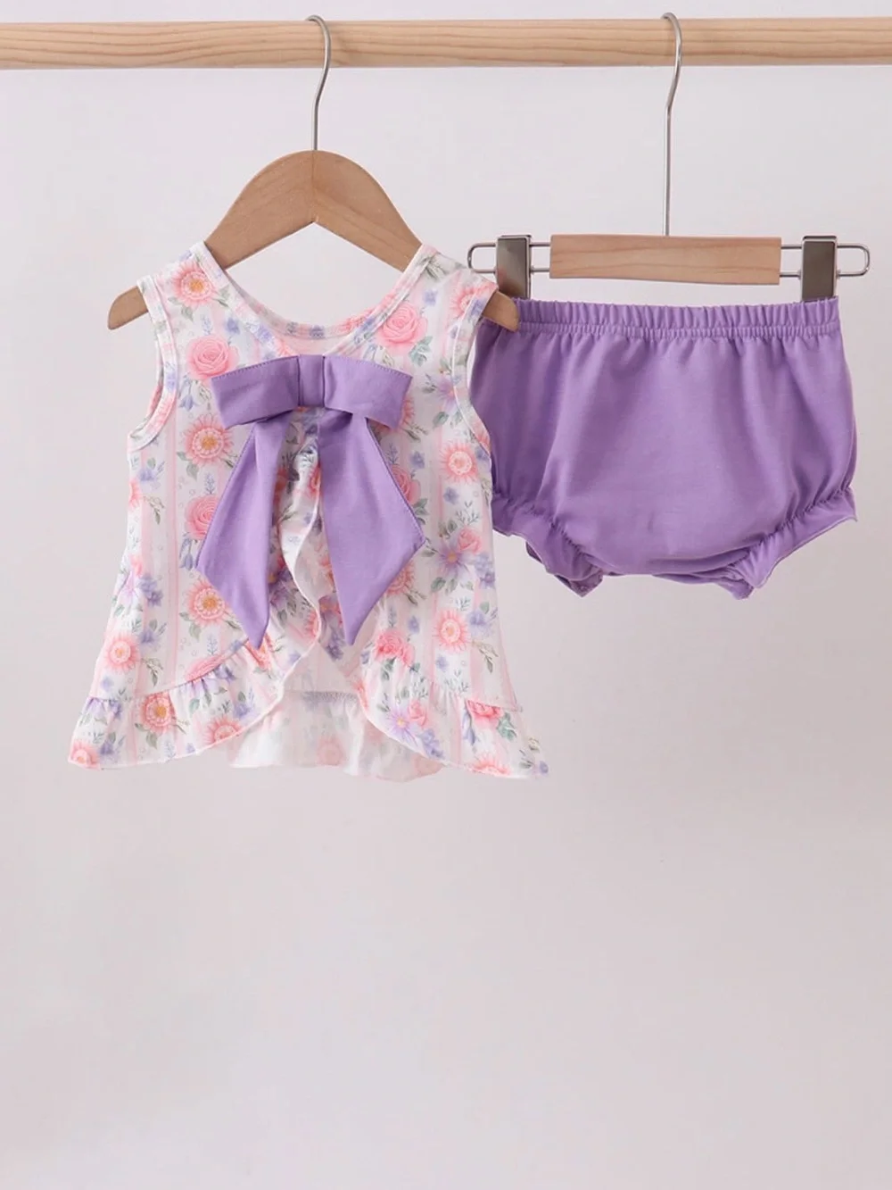 NWT Abby & Evie Girls Floral Sleeveless Top & Purple Bloomers Set